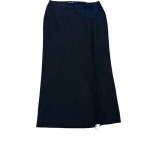 Beautiful J. Jill Women's Fringe Split Fleece Pull-On Wool Merino Maxi Skirt bla